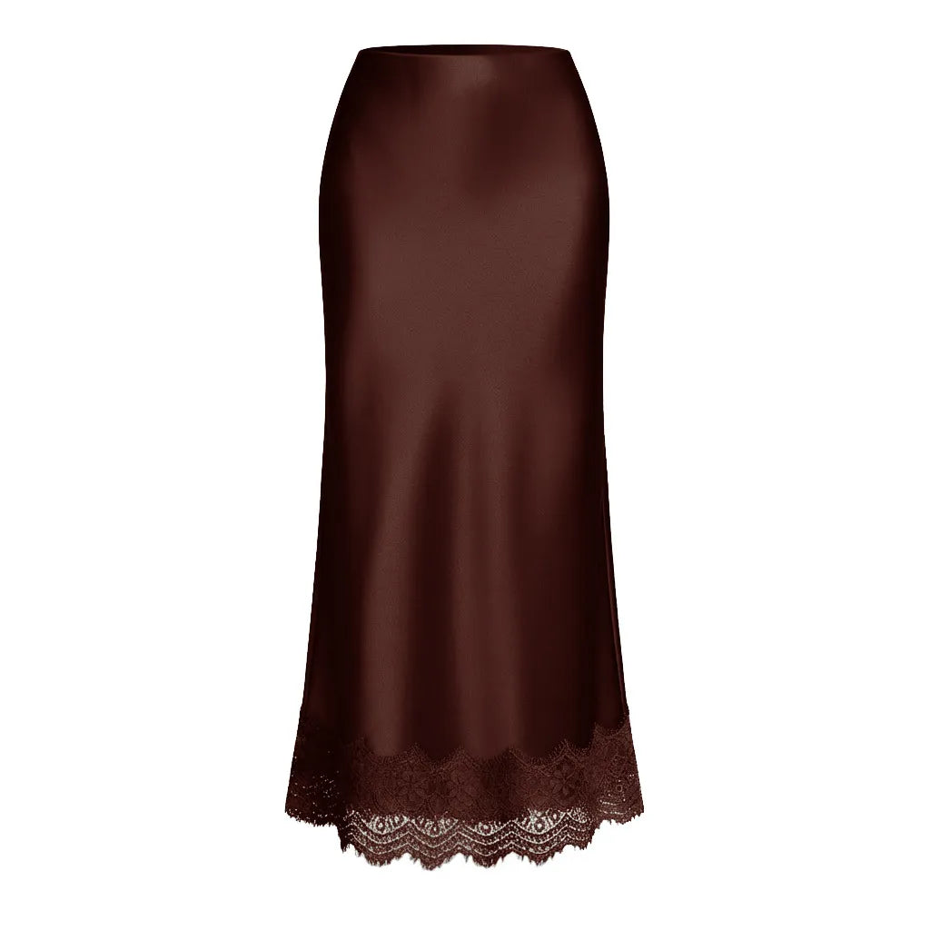 Vrouwen maxirok effen afwerking kant detail elegante stijl - Mireya
