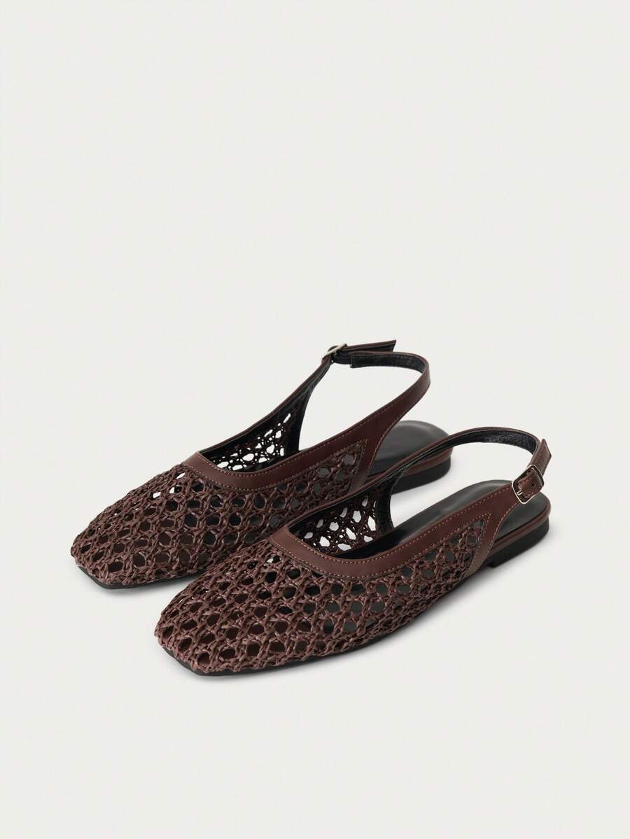 Nöista Bruine geweven sandalen met gekruiste bandjes, ontworpen met delicate mesh-bovenkant en verstelbare bandjes, ademend en comfortabel, retrostijl voor lente-uitjes en zomerse banketten.