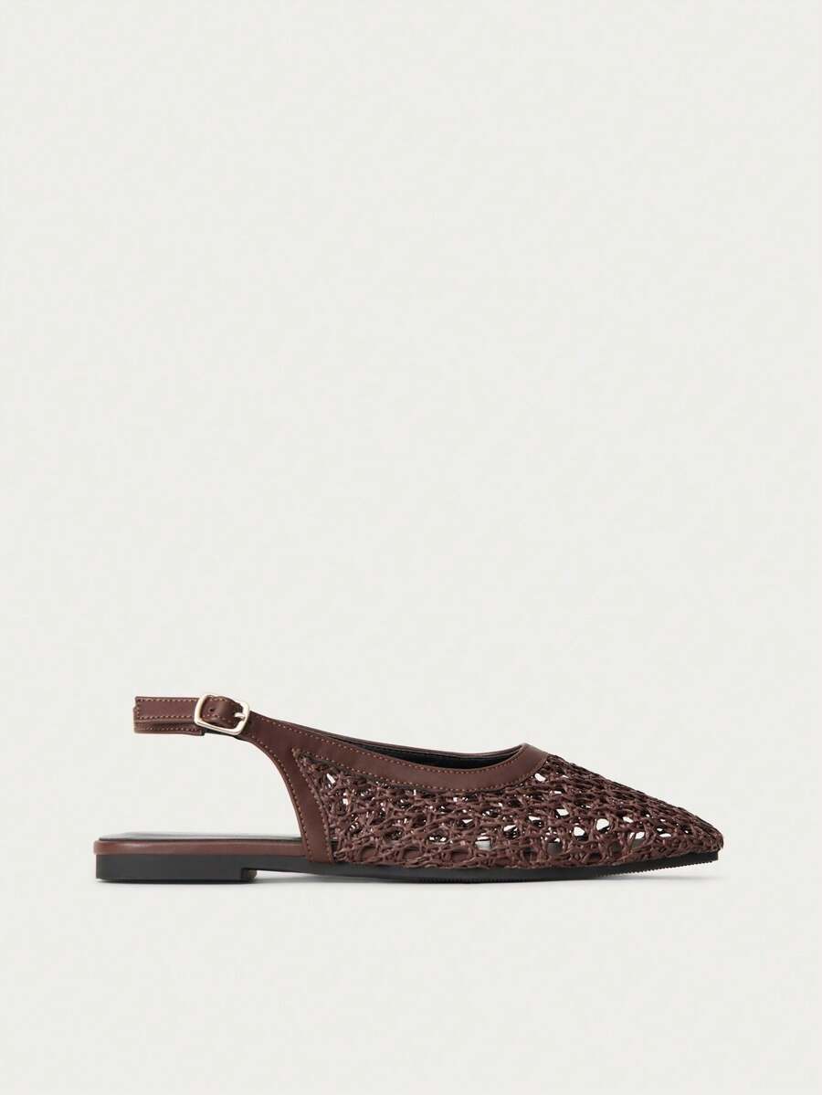 Nöista Bruine geweven sandalen met gekruiste bandjes, ontworpen met delicate mesh-bovenkant en verstelbare bandjes, ademend en comfortabel, retrostijl voor lente-uitjes en zomerse banketten.