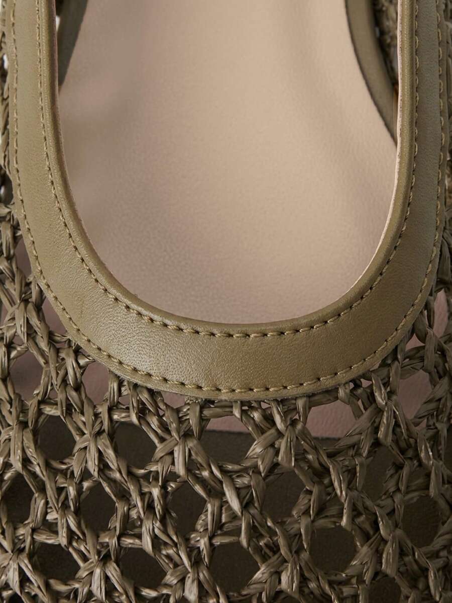 Nöista Bruine geweven sandalen met gekruiste bandjes, ontworpen met delicate mesh-bovenkant en verstelbare bandjes, ademend en comfortabel, retrostijl voor lente-uitjes en zomerse banketten.