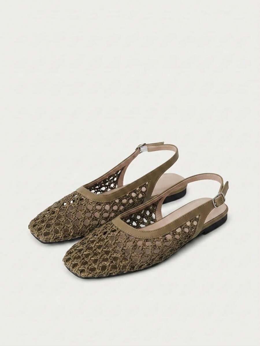 Nöista Bruine geweven sandalen met gekruiste bandjes, ontworpen met delicate mesh-bovenkant en verstelbare bandjes, ademend en comfortabel, retrostijl voor lente-uitjes en zomerse banketten.