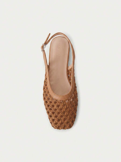 Nöista Bruine geweven sandalen met gekruiste bandjes, ontworpen met delicate mesh-bovenkant en verstelbare bandjes, ademend en comfortabel, retrostijl voor lente-uitjes en zomerse banketten.