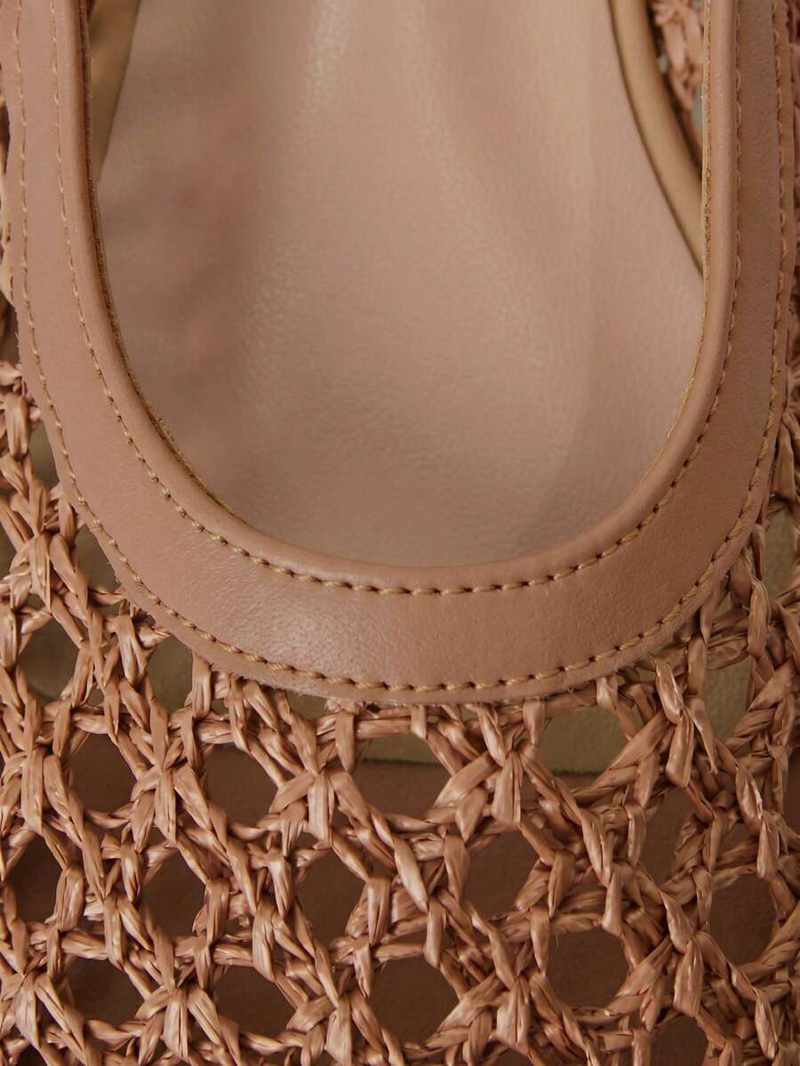 Nöista Bruine geweven sandalen met gekruiste bandjes, ontworpen met delicate mesh-bovenkant en verstelbare bandjes, ademend en comfortabel, retrostijl voor lente-uitjes en zomerse banketten.