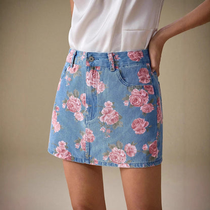Damesdenimrok met bloemenprint en recht model - Letty