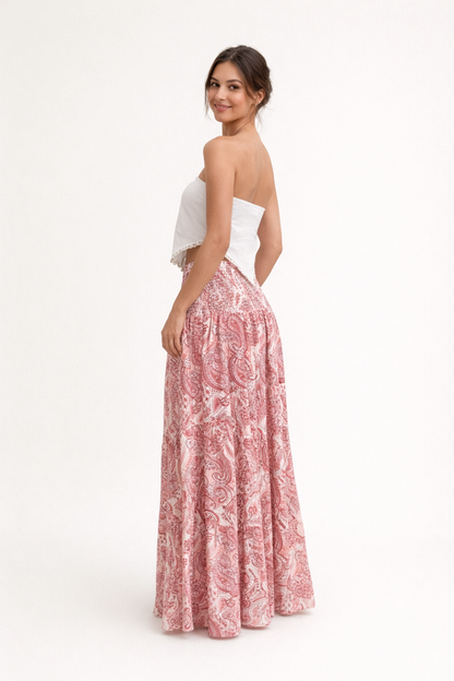 Bedrukte lange rok met elastiek in de taille zomer boho stijl - Elira