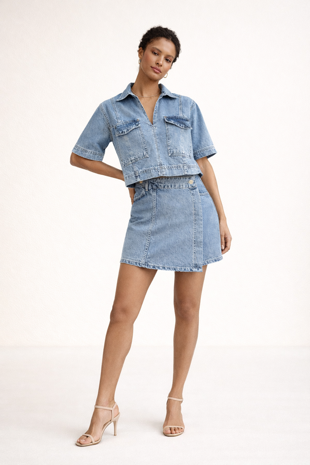 Dames denim zomerset korte rok korte mouw denim top - Arisha