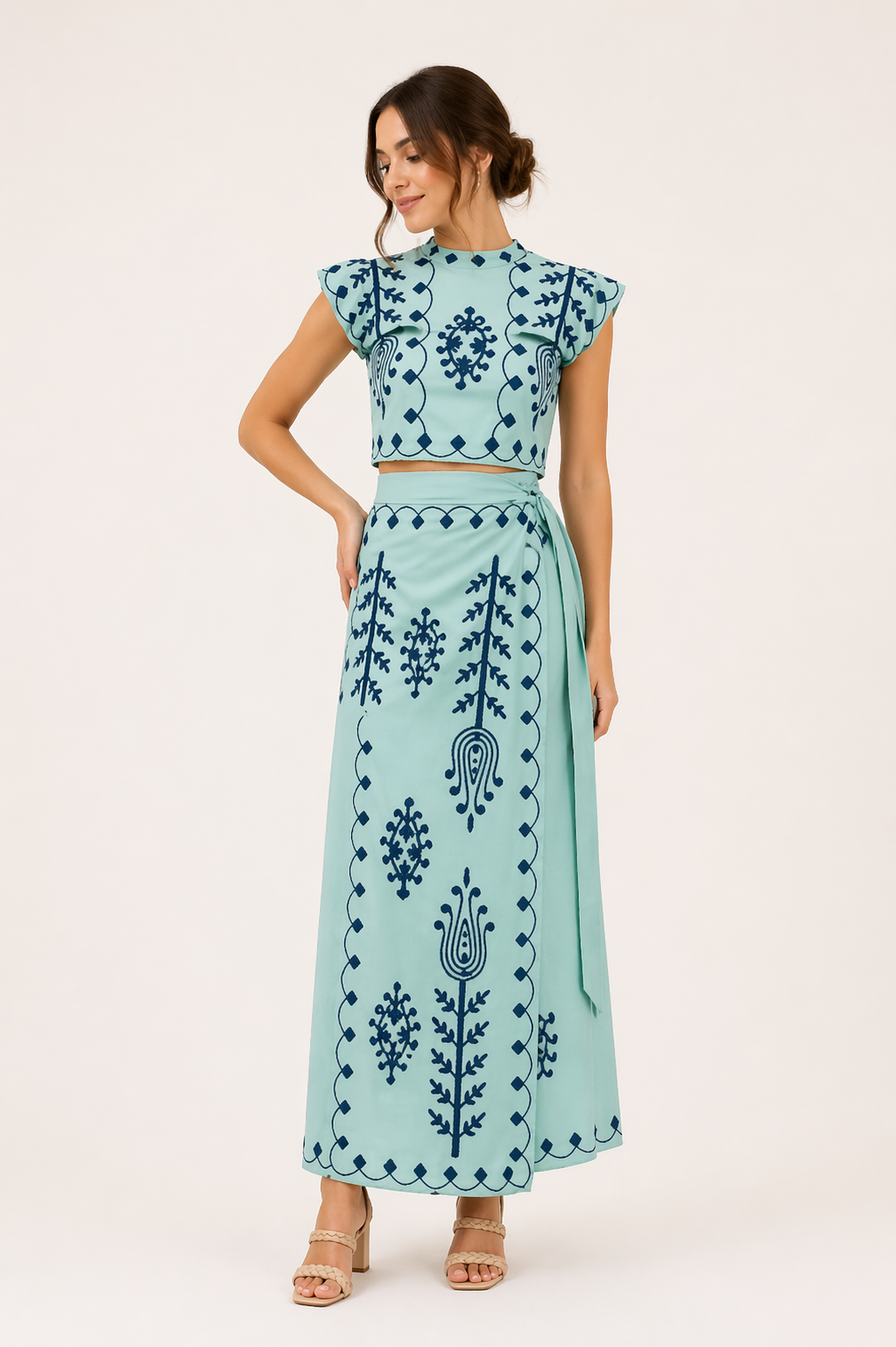 Geborduurde midirok en korte top voor dames - Rita