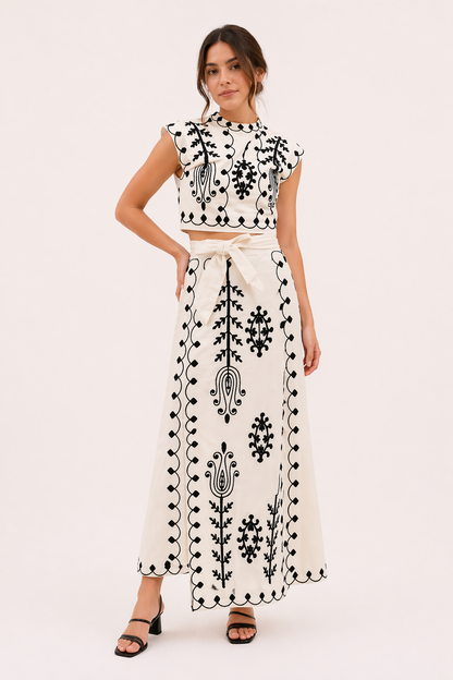 Geborduurde midirok en korte top voor dames - Rita