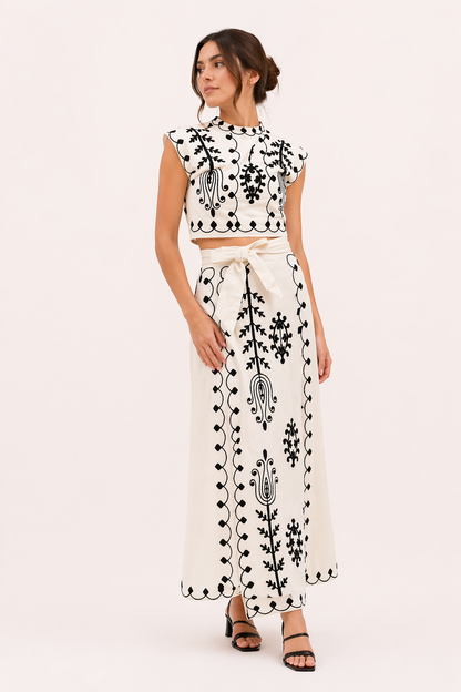 Geborduurde midirok en korte top voor dames - Rita