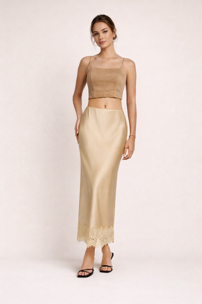 Vrouwen maxirok effen afwerking kant detail elegante stijl - Mireya