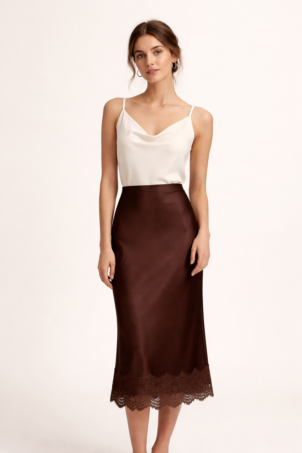 Vrouwen maxirok effen afwerking kant detail elegante stijl - Mireya